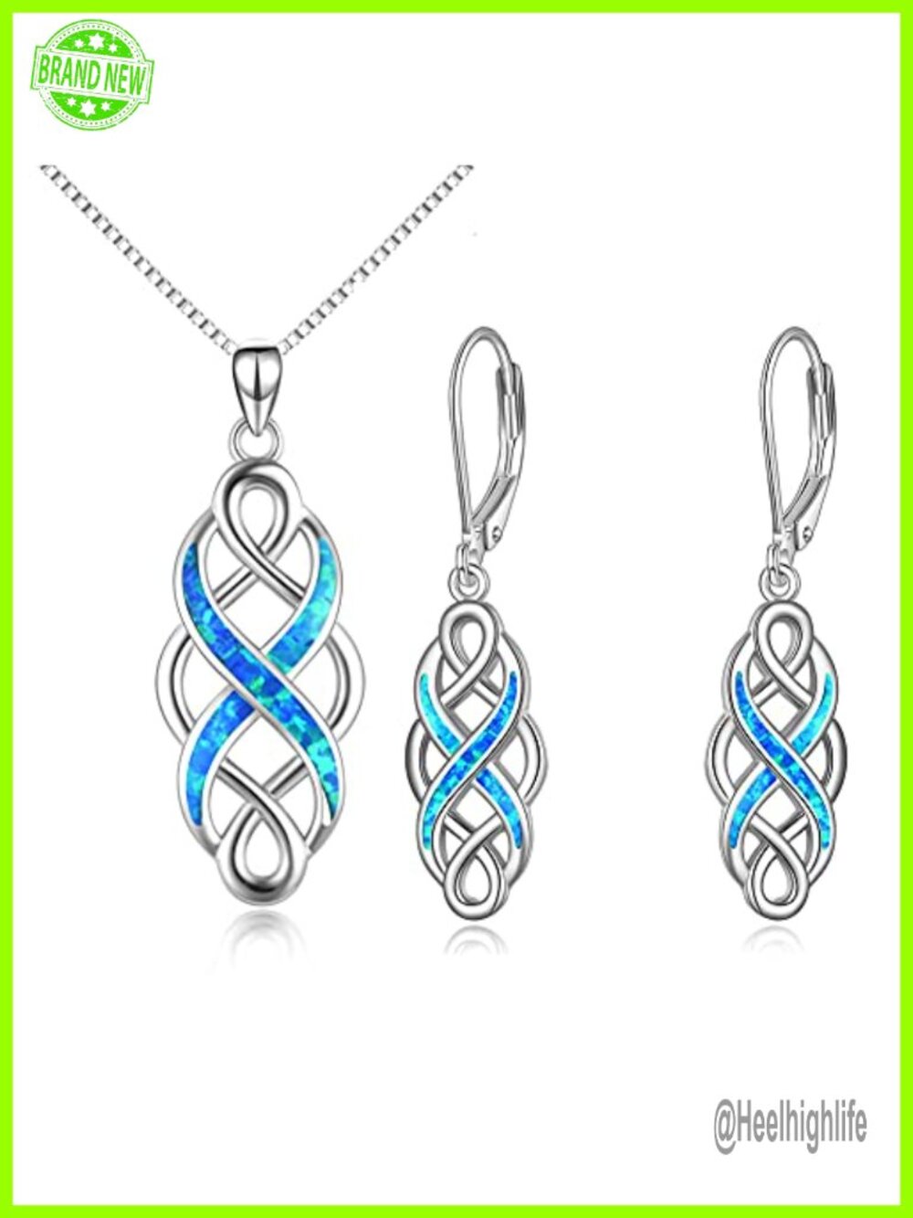 Irish Celtic Knot Created Opal Pendant Necklace Earrings Jewelry Set Sterling
